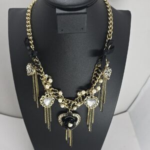 Gold and Black Heart Charm Necklace